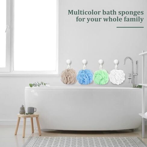 XTF2015 ليفة حمام إسفنجية، 4 قطع كرة إسفنجية شبكية ناعمة لتنظيف الجسم، 70 جم/القطعة، ليفة استحمام شبكية متينة منتفخة لغسل الجسم in Kuwait