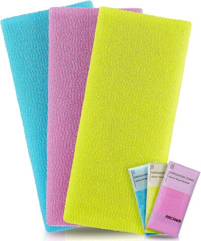 ARCH&M Exfoliating Washcloth Towel Japanese Washcloth Nylon Bath Wash Towel Korean Exfoliating Towel Beauty Washcloth Sponge Loofah Body Scrub Back Scrubber for Shower Cloth 3 Pack (Blue x 3) in Saudi Arabia
