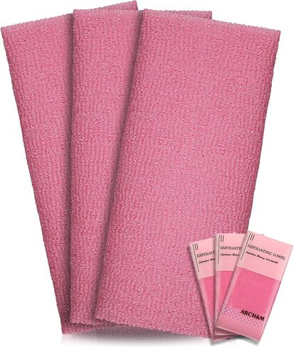 ARCH&M Exfoliating Washcloth Towel Japanese Washcloth Nylon Bath Wash Towel Korean Exfoliating Towel Beauty Washcloth Sponge Loofah Body Scrub Back Scrubber for Shower Cloth 3 Pack (Blue x 3) in Saudi Arabia