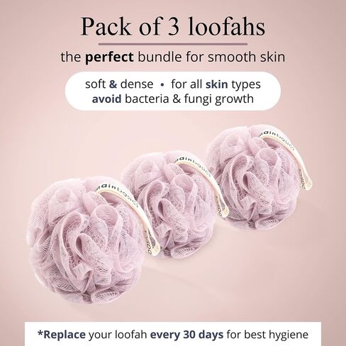 MainBasics Bath Shower Loofah Sponge Pouf Body Scrubber Exfoliator Body Wash Sponge (Set of 3, Airy Blossom) in Saudi Arabia
