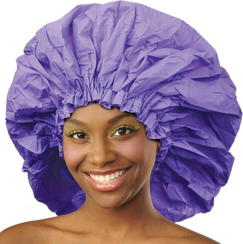 Donna Super Jumbo Shower Cap Waterproof Material 1pc for Women or Men Shower Cap for Roller Sets, Afros, Twist, Silk Wraps and More Reusable, 1PC BLACK COLOR in Saudi Arabia