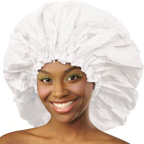 Donna Super Jumbo Shower Cap Waterproof Material 1pc for Women or Men Shower Cap for Roller Sets, Afros, Twist, Silk Wraps and More Reusable, 1PC BLACK COLOR in Saudi Arabia