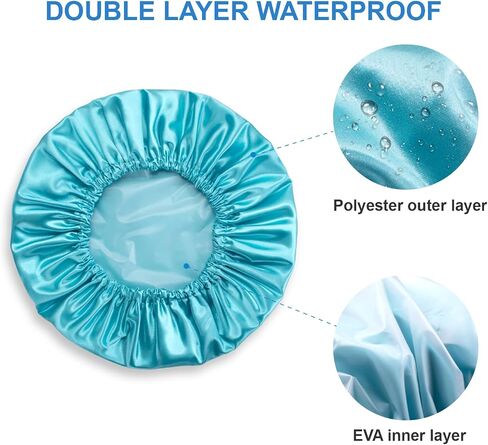AmazerBath Shower Caps for Women, 4 PCS Waterproof Bath Caps, Elastic and Reusable Shower Hair Cap, Double Layers Hair Cap, Environmental Protection Bathing Caps in Kuwait