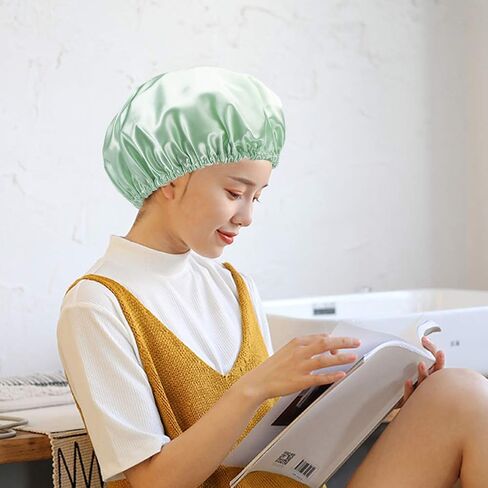 AmazerBath Shower Caps for Women, 4 PCS Waterproof Bath Caps, Elastic and Reusable Shower Hair Cap, Double Layers Hair Cap, Environmental Protection Bathing Caps in Kuwait