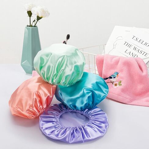 AmazerBath Shower Caps for Women, 4 PCS Waterproof Bath Caps, Elastic and Reusable Shower Hair Cap, Double Layers Hair Cap, Environmental Protection Bathing Caps in Kuwait