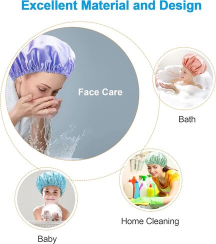 AmazerBath Shower Caps for Women, 4 PCS Waterproof Bath Caps, Elastic and Reusable Shower Hair Cap, Double Layers Hair Cap, Environmental Protection Bathing Caps in Kuwait