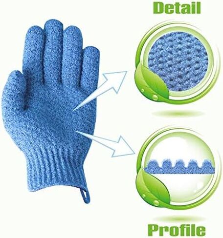 Evridwear Exfoliating Dual Texture Bath Gloves for Shower, Spa, Massage and Body Scrubs, Dead Skin Cell Remover, Gloves with Hanging Loop (1 Pair Black Heavy Glove) in Saudi Arabia