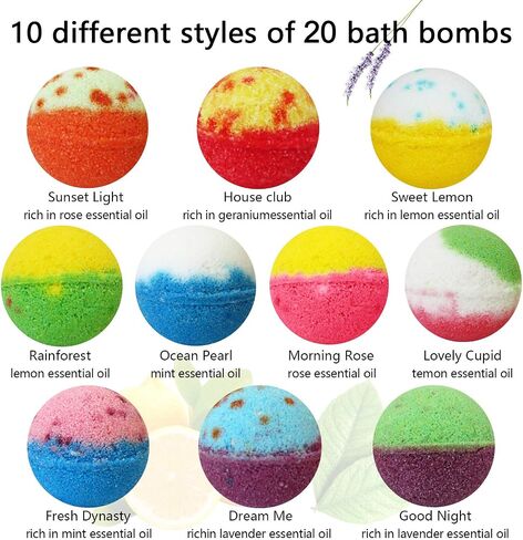Bath Bombs Gift Set, 20 Wonderful Fizz Effect Handmade Bath Bombs for Valentine’s Day, Christmas, Mother’s Day, Father’s Day, Children’s Day, Birthday, Thanksgiving Day& Any Anniversaries in Saudi Arabia
