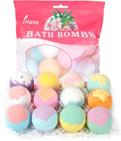 iHave Bath Bombs للنساء، 12 مجموعة قنابل حمام صغيرة، مجموعة هدايا سبا للنساء، قنابل حمام طبيعية مصنوعة يدويًا غنية بالزيوت العطرية، هدايا رومانسية لها متعددة الألوان in Kuwait
