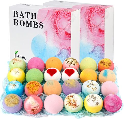 iHave Bath Bombs للنساء، 12 مجموعة قنابل حمام صغيرة، مجموعة هدايا سبا للنساء، قنابل حمام طبيعية مصنوعة يدويًا غنية بالزيوت العطرية، هدايا رومانسية لها متعددة الألوان in Kuwait