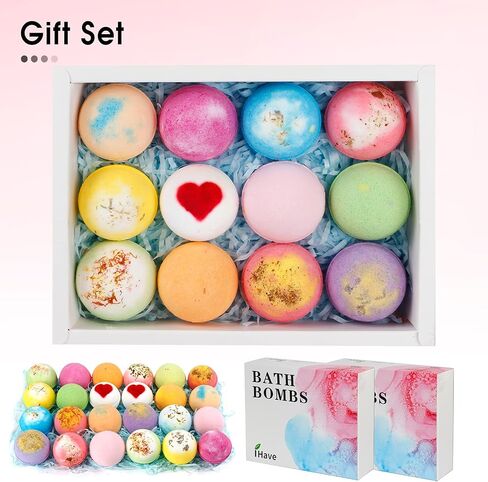 iHave Bath Bombs للنساء، 12 مجموعة قنابل حمام صغيرة، مجموعة هدايا سبا للنساء، قنابل حمام طبيعية مصنوعة يدويًا غنية بالزيوت العطرية، هدايا رومانسية لها متعددة الألوان in Kuwait