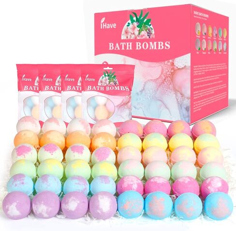 iHave Bath Bombs للنساء، 12 مجموعة قنابل حمام صغيرة، مجموعة هدايا سبا للنساء، قنابل حمام طبيعية مصنوعة يدويًا غنية بالزيوت العطرية، هدايا رومانسية لها متعددة الألوان in Kuwait