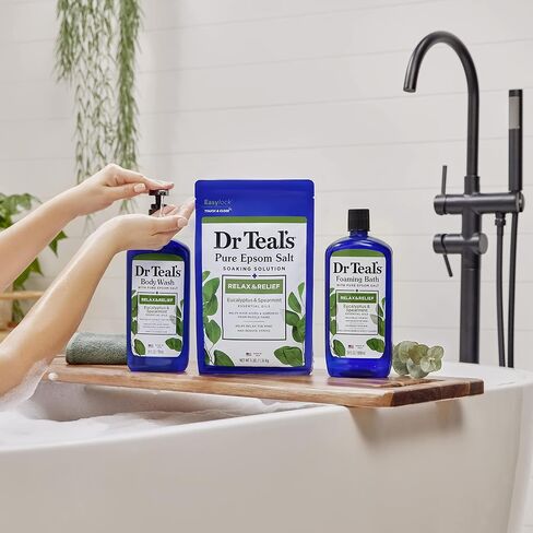حمام رغوي من دكتور تيلز مع ملح إبسوم النقي، للاسترخاء والراحة مع الأوكالبتوس والنعناع، ​​34 أونصة سائلة (عبوة من 4 قطع) (قد تختلف التعبئة) in Kuwait