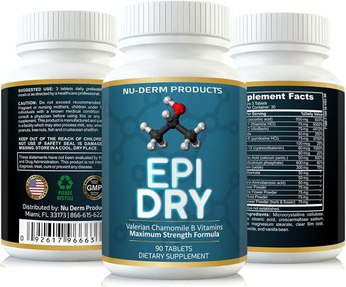 Nuderm Epi Dry HYPERHIDROSIS Treatment Pills Stop Sweating, Sweaty Hands Sweaty Feet Night Sweats Stress Sweat Sweaty Underarms Naturally Proven Antiperspirant Vitamins Treats Hyperhidrosis in Saudi Arabia