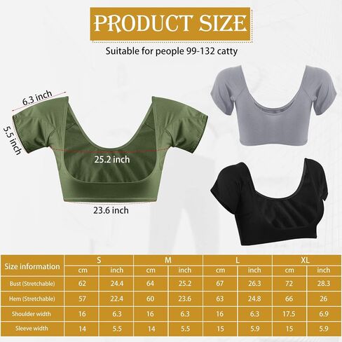 Zhanmai 3 Pcs Underarm Sweat Vest Armpit Sweat Proof Pads for Under Armpits Sweat Underarm Sweat Proof Pads for Women(Small,Black, Brown, Olive Green) in Saudi Arabia