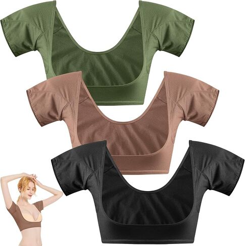 Zhanmai 3 Pcs Underarm Sweat Vest Armpit Sweat Proof Pads for Under Armpits Sweat Underarm Sweat Proof Pads for Women(Small,Black, Brown, Olive Green) in Kuwait
