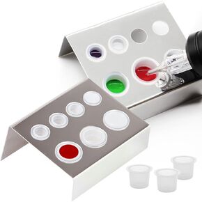 Emalla Tattoo Ink Cup Holder 2Pcs Tattoo Ink Caps Holder 7 Holes Stainless Steel Pigment Holder Cup Holder Stand for Makeup Tools in Kuwait