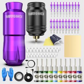 Wormhole Tattoo Kit,Wireless Tattoo Pen Kit, Cordless Tattoo Machine, Rotary Tattoo Pen for Beginner,Tattoo Machine Kit Professional Complete with Tattoo Cartridge Needles, Tattoo Supplies TK039 in Kuwait