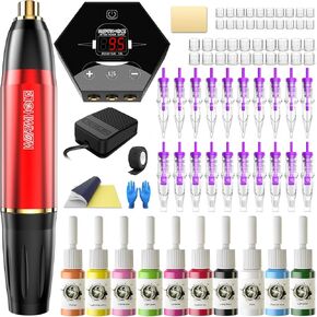 Wormhole Tattoo Pen Kit - Rotary Tattoo Kit for Beginners 20pcs Tattoo Cartridges Needles 10 Tattoo Ink Professional Complete Tattoo Pen KitTK001 in Kuwait