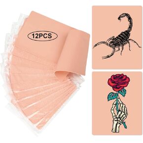 12PCS Tattoo Practice Skins, Modacraft Double Sides Tattoo Fake Skin 1.2mm Thick Soft Tattoo Skin 7.4×5.6in Practice Skin for Tattooing, Silicone Fake Skin for Tattoo Supplies Tattoo Kit for Beginners