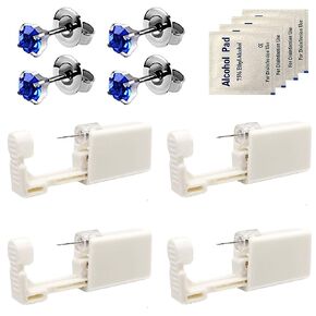 4 Pack Self Ear Piercing Gun, Disposable Self Ear Piercing Gun Kit with Earring Studs Safety Ear Piercing Gun Kit Tool (silver)