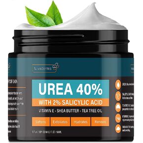 NUVADERMIS Urea Cream 40 Percent for Feet - 40% Urea Foot Repair Lotion - Maximum Strength For Dry Cracked Heels - 2% Salicylic Acid, Shea Butter, Tea Tree Oil, Vitamin E - 5.29 oz Jar