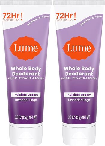 Lume Whole Body Deodorant - Invisible Cream Tube - 72 Hour Odor Control - Aluminum Free, Baking Soda Free, Skin Safe - 3.0 ounce Two-Pack (Unscented) in Kuwait