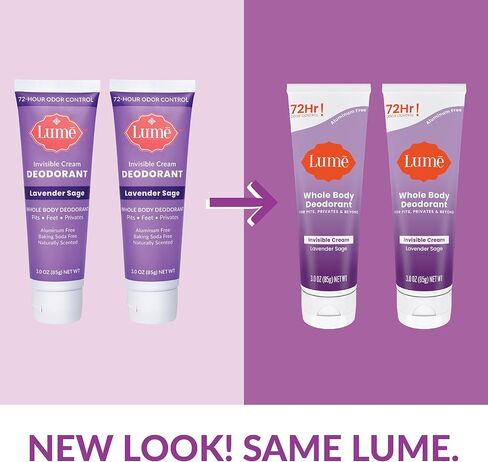 Lume Whole Body Deodorant - Invisible Cream Tube - 72 Hour Odor Control - Aluminum Free, Baking Soda Free, Skin Safe - 3.0 ounce Two-Pack (Unscented) in Kuwait