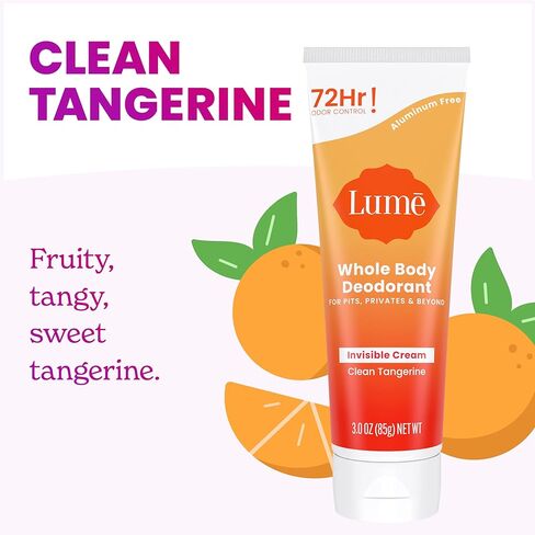 Lume Whole Body Deodorant - Invisible Cream Tube - 72 Hour Odor Control - Aluminum Free, Baking Soda Free, Skin Safe - 3.0 ounce (Clean Tangerine) in Kuwait