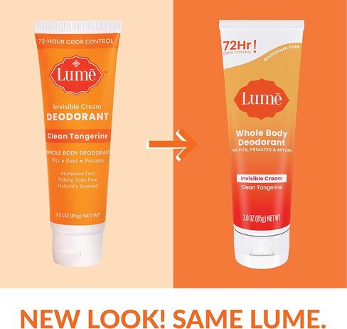 Lume Whole Body Deodorant - Invisible Cream Tube - 72 Hour Odor Control - Aluminum Free, Baking Soda Free, Skin Safe - 3.0 ounce (Clean Tangerine) in Kuwait