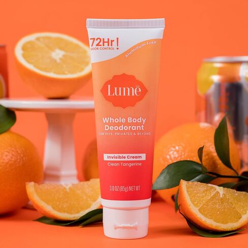 Lume Whole Body Deodorant - Invisible Cream Tube - 72 Hour Odor Control - Aluminum Free, Baking Soda Free, Skin Safe - 3.0 ounce (Clean Tangerine) in Kuwait