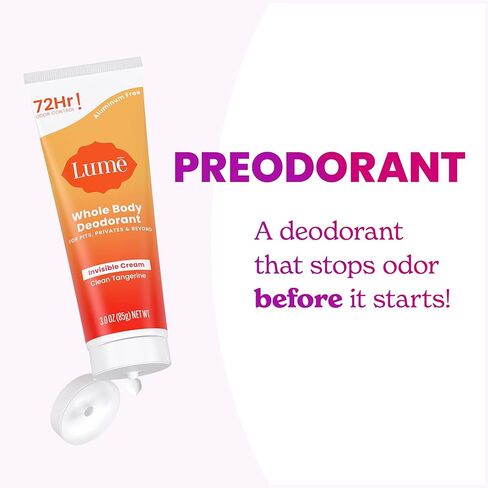 Lume Whole Body Deodorant - Invisible Cream Tube - 72 Hour Odor Control - Aluminum Free, Baking Soda Free, Skin Safe - 3.0 ounce (Clean Tangerine) in Kuwait