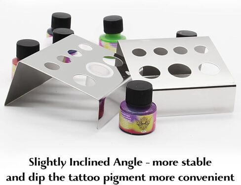 Emalla Tattoo Ink Cup Holder 2Pcs Tattoo Ink Caps Holder 7 Holes Stainless Steel Pigment Holder Cup Holder Stand for Makeup Tools in Kuwait