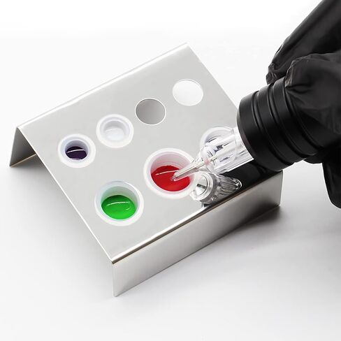 Emalla Tattoo Ink Cup Holder 2Pcs Tattoo Ink Caps Holder 7 Holes Stainless Steel Pigment Holder Cup Holder Stand for Makeup Tools in Kuwait