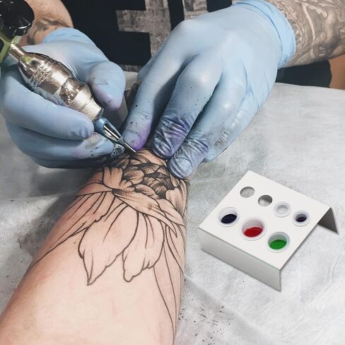 Emalla Tattoo Ink Cup Holder 2Pcs Tattoo Ink Caps Holder 7 Holes Stainless Steel Pigment Holder Cup Holder Stand for Makeup Tools in Kuwait