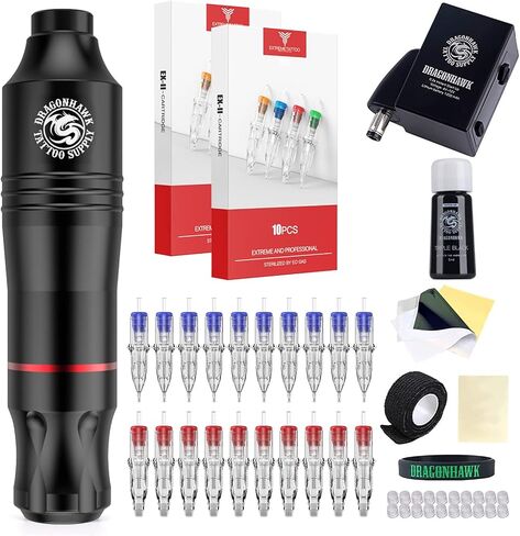 Dragonhawk Wireless Tattoo Kit, S12 Rotary Tattoo Pen Machine Gun, 2 Replaceble Batteries for Long Run Time, Tattoo Kit for Beginner Play & Learn in Saudi Arabia