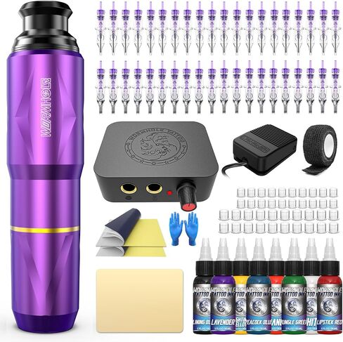 Wormhole Tattoo Kit, Rotary Tattoo Machine Kit Complete Tattoo Gun Kit Tattoo Pen Kit for Beginners with 40 Tattoo Cartridge Needles 30ml Tattoo Ink WTK174 in Saudi Arabia