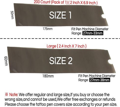 أغطية أقلام الوشم - 200 قطعة من أكياس آلة الوشم لأقلام الوشم من دينيرجي للاستعمال مرة واحدة، حقائب وأكمام لخرطوشة الوشم من نوع القلم، حقيبة بمقبض الوشم (عادي (2 بوصة × 6.9 بوصة)) in Kuwait