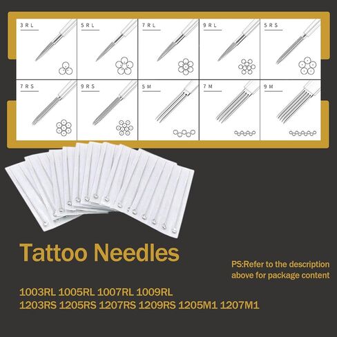 Tattoo Needles - LEEYUKA 100pcs Stick and Poke Needles #12 3RL 5RL 7RL 9RL 3RS 5RS 7RS 9RS 5M1 7M1 Assorted in Saudi Arabia