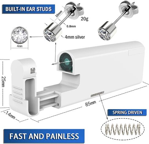 KAIQIKAIXI 2Pcs Ear Piercing Kit Automatic And Painless Ear Nail Gun Disposable Aseptic Household Ear Piercing Gun Portable Ear Piercing Gun Group Ear Piercing Tools (3mm, Golden) in Kuwait