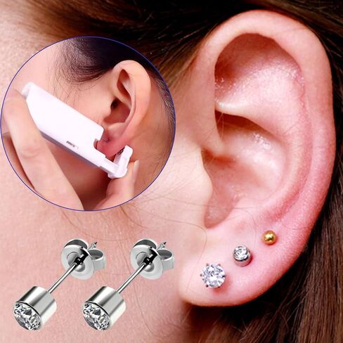 KAIQIKAIXI 2Pcs Ear Piercing Kit Automatic And Painless Ear Nail Gun Disposable Aseptic Household Ear Piercing Gun Portable Ear Piercing Gun Group Ear Piercing Tools (3mm, Golden) in Kuwait