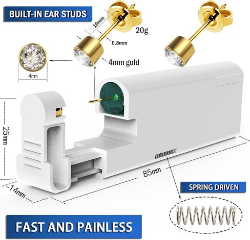 KAIQIKAIXI 2Pcs Ear Piercing Kit Automatic And Painless Ear Nail Gun Disposable Aseptic Household Ear Piercing Gun Portable Ear Piercing Gun Group Ear Piercing Tools (3mm, Golden) in Kuwait