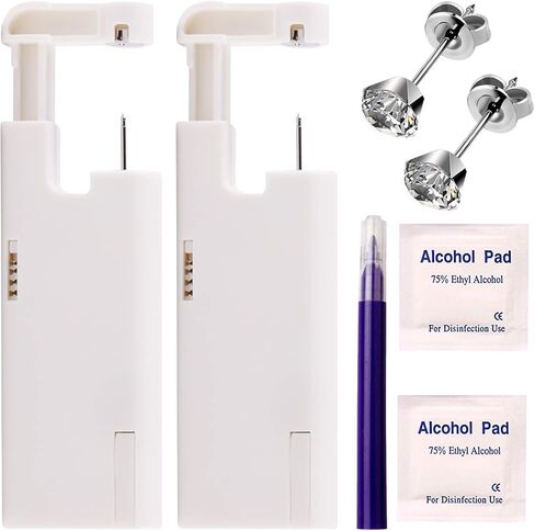 KAIQIKAIXI 2Pcs Ear Piercing Kit Automatic And Painless Ear Nail Gun Disposable Aseptic Household Ear Piercing Gun Portable Ear Piercing Gun Group Ear Piercing Tools (3mm, Golden) in Kuwait