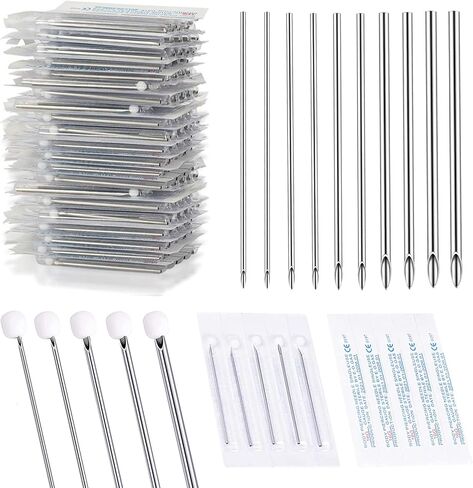 Ear Nose Piercing Needles - Autdor 50pcs Mixed Piercing Needles 14G and 16G Stainless Steel Hollow Needles for Ear Nose Navel Nipple Lip Tongue Piercing Kits Piercing Tools Piercing Supplies in Kuwait