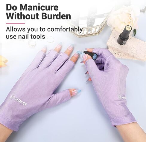 AIRSEE Anti UV Gloves for Nail Lamp, Professional UPF50+ UV Protection Gloves for Manicures Nail Art, Fingerless Gloves in Saudi Arabia