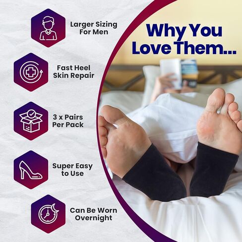 Moisturizing Socks for Mens Cracked Heels - Moisturizer Heel Sleeves to Smooth & Soften Rough Cracked Heels & Dry Feet. Large Aloe Moisturizing Heel Socks with Lotion Infused Gel Socks (XL - 3 Pairs) in Saudi Arabia