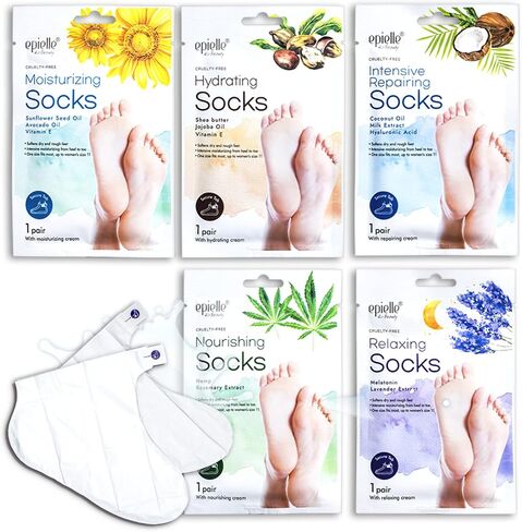epielle New Moisturizing Socks and Gloves for Hand and Foot Care | Assorted 5 Pairs Socks (Socks 5 Pairs) | Skincare Gifts for Her. Stocking Stuffer!! Mothers Day Gifts in Kuwait