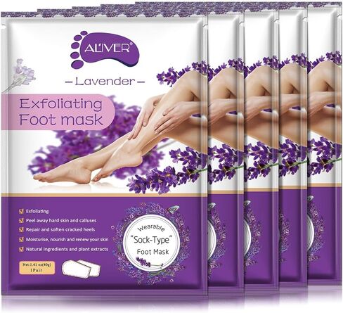 Foot Peel Mask - 5 Pack Foot Mask for Dry Dead Skin, Callus, Repair Rough Heels - Make Your Feet Baby Soft Get Smooth Silky Skin - Lavender in Kuwait