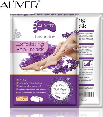 Foot Peel Mask - 5 Pack Foot Mask for Dry Dead Skin, Callus, Repair Rough Heels - Make Your Feet Baby Soft Get Smooth Silky Skin - Lavender in Kuwait