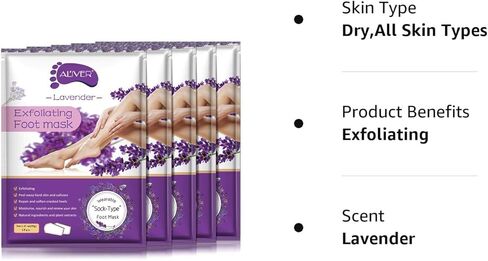 Foot Peel Mask - 5 Pack Foot Mask for Dry Dead Skin, Callus, Repair Rough Heels - Make Your Feet Baby Soft Get Smooth Silky Skin - Lavender in Kuwait